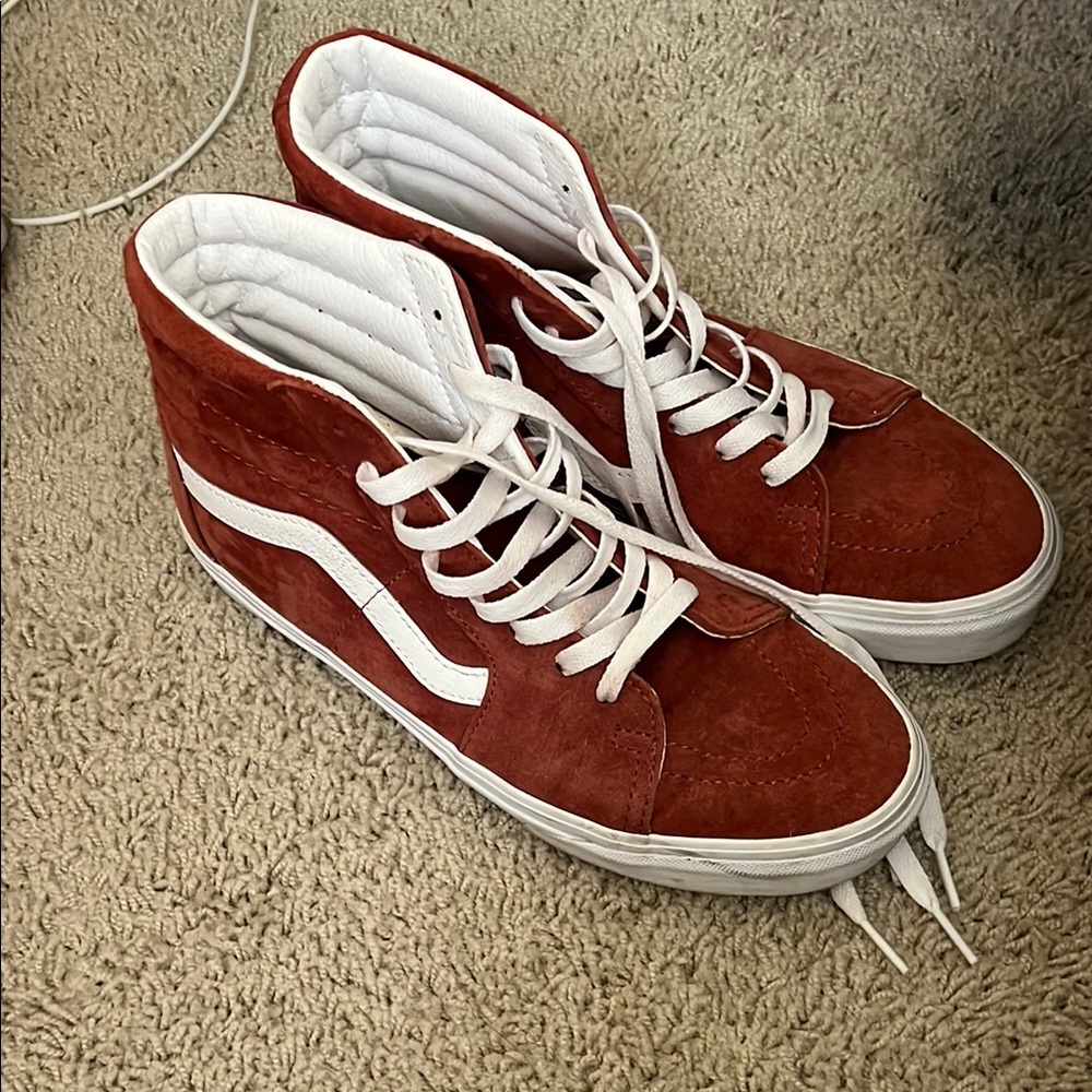 Vans Red and White High-Top Sneakers